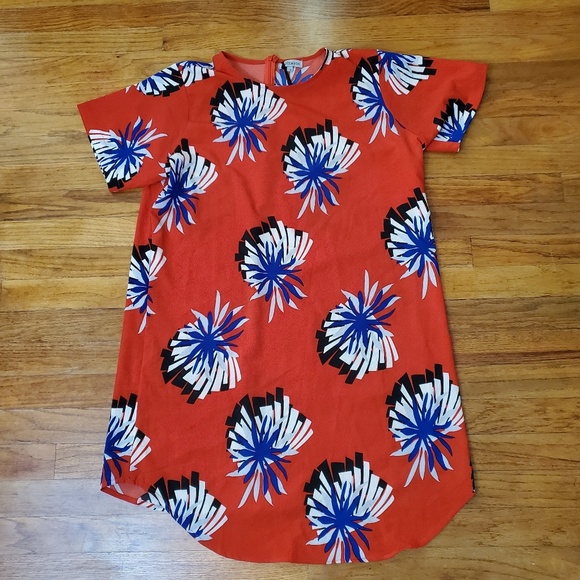 Plus Red Orange Floral Dress Size 14 - Picture 2 of 8